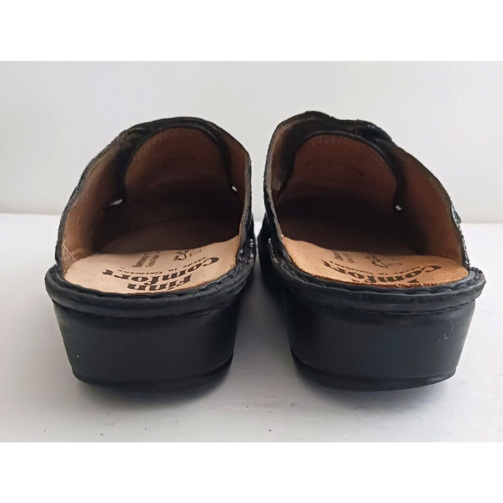 Finn Comfort Blk Leather Clog Moc Croc Accent Made in Germany EU 40 US 9 - Picture 6 of 10